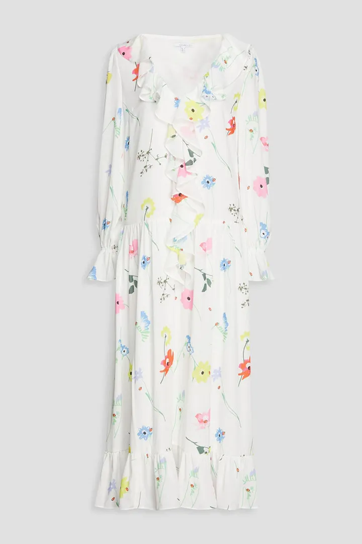 Lily ruffle-trimmed floral-print crepe de chine midi dress