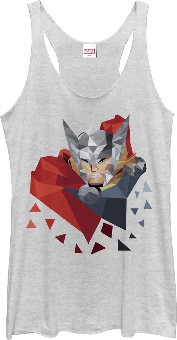 Women's Marvel Geometric Thor Pieces Racerback Tank Top - White Heather - Large