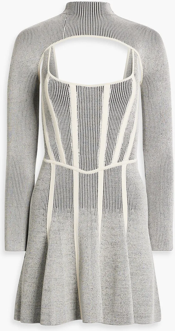 Stirrup Corset layered mélange ribbed-knit mini dress