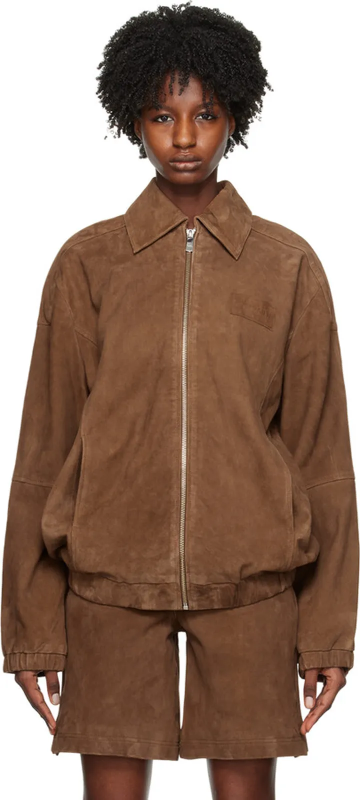 REMAIN Birger Christensen Brown Relaxed Suede Bomber Jacket
