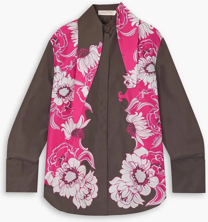 Floral-print silk-taffeta blouse