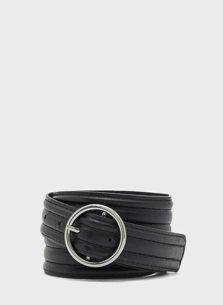 Quilted Pu Round Buckle Belt