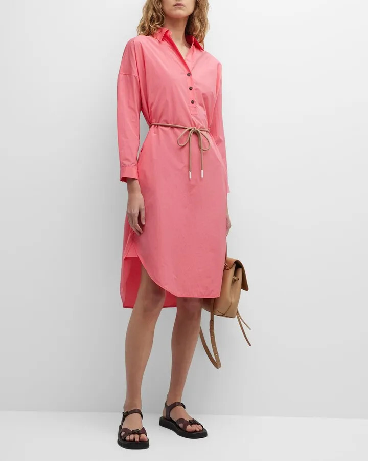 Pleated Cotton Poplin Shirtdress
