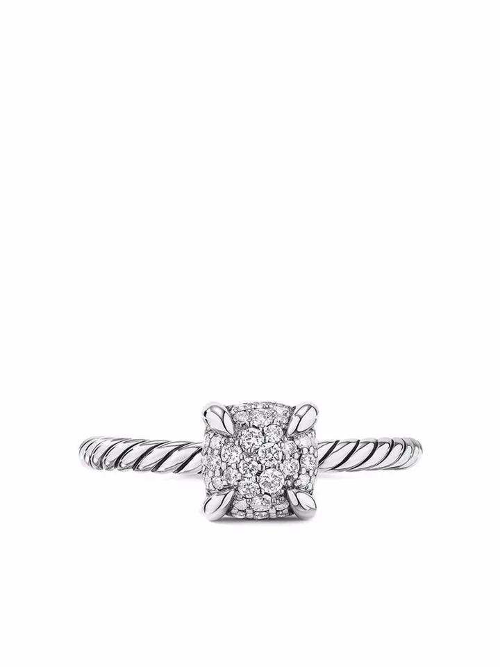 sterling silver petite Châtelaine pave diamond ring