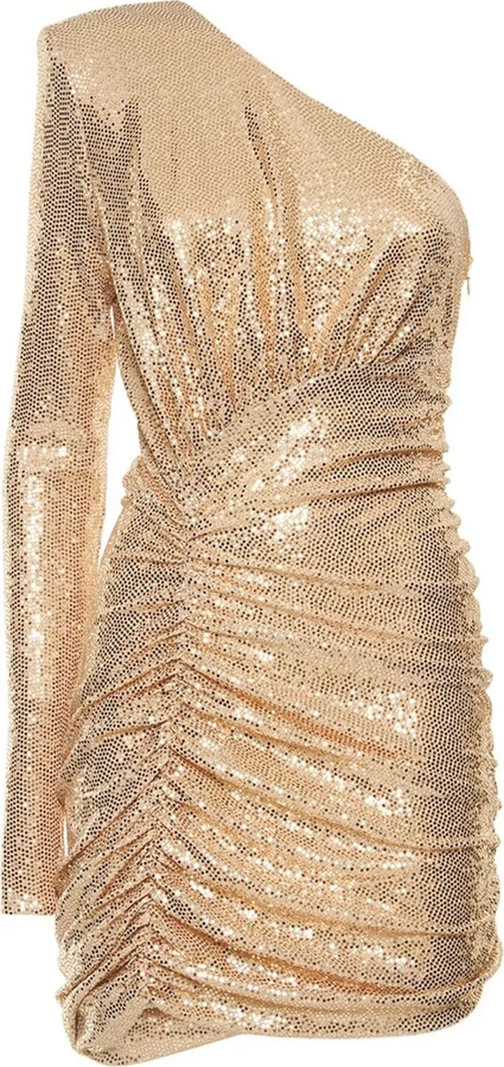 Laminated jersey draped mini dress