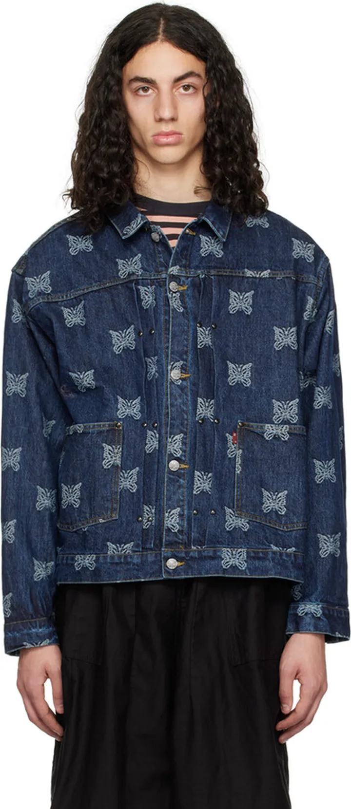 NEEDLES Indigo Embroidered Denim Jacket
