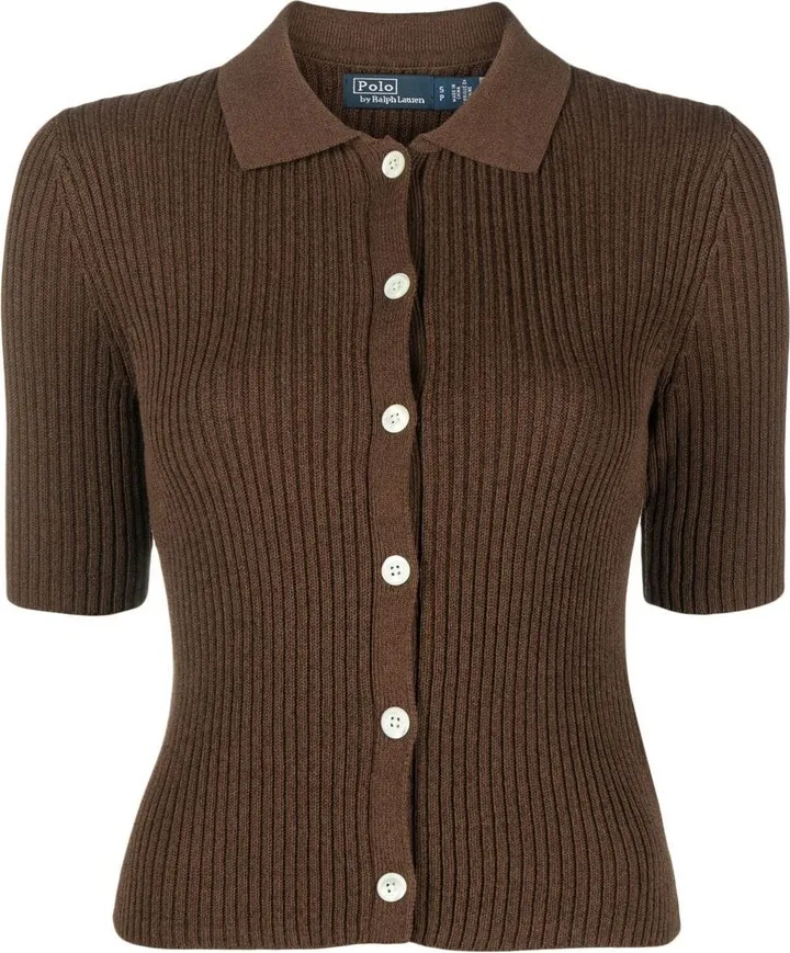 Ribbed-Knit Short-Sleeve Cardigan