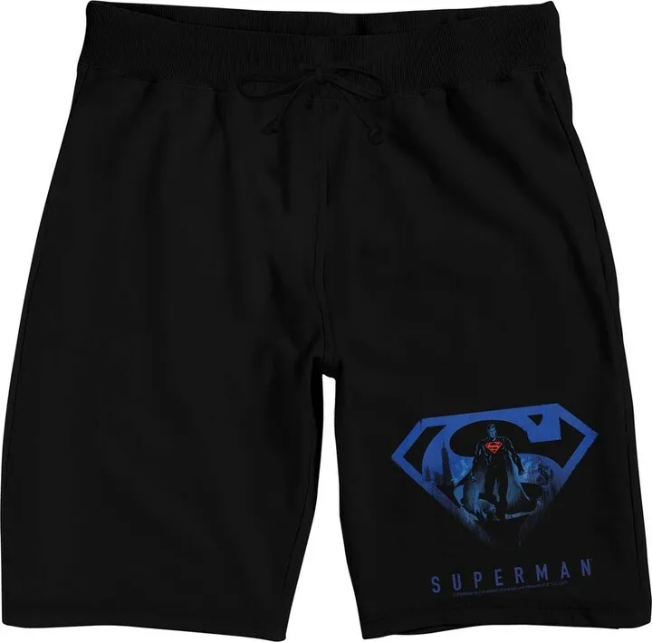 Superman Classic Logo Men’s Black Graphic Sleep Shorts-Large