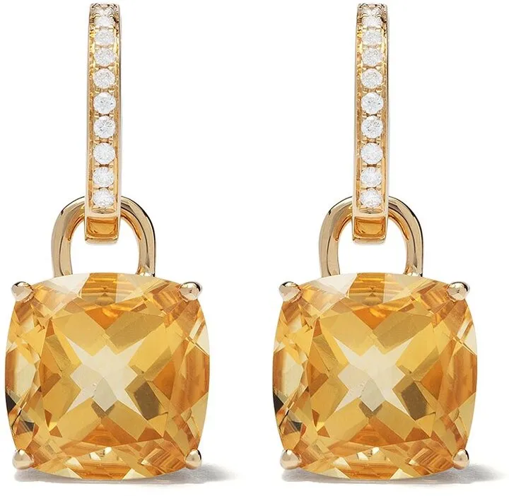 18kt yellow gold Kiki Classics cushion cut citrine and diamond detachable hoop earrings