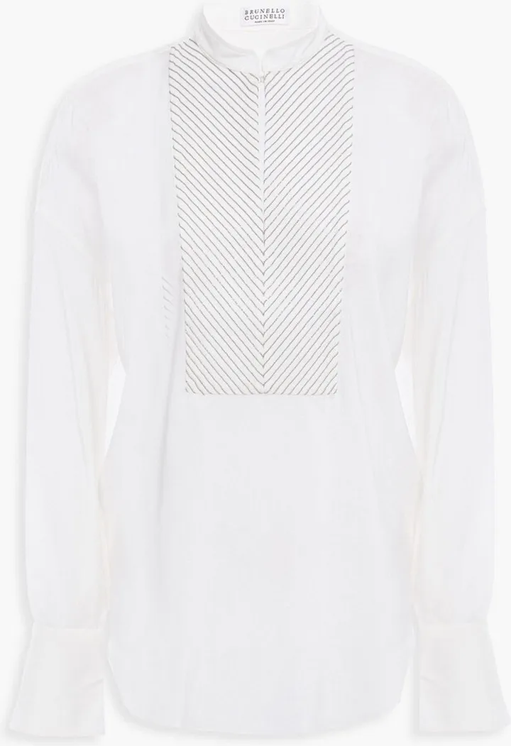 Bead-embellished silk-blend shirt