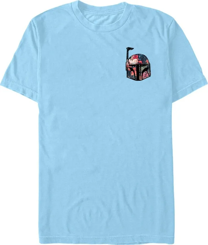 Men's Star Wars Mini Floral Print Boba Fett Helmet T-Shirt - Light Blue - X Large