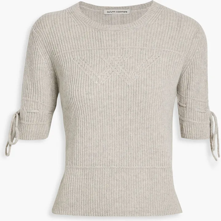 Pointelle-trimmed ribbed-knit cashmere sweater