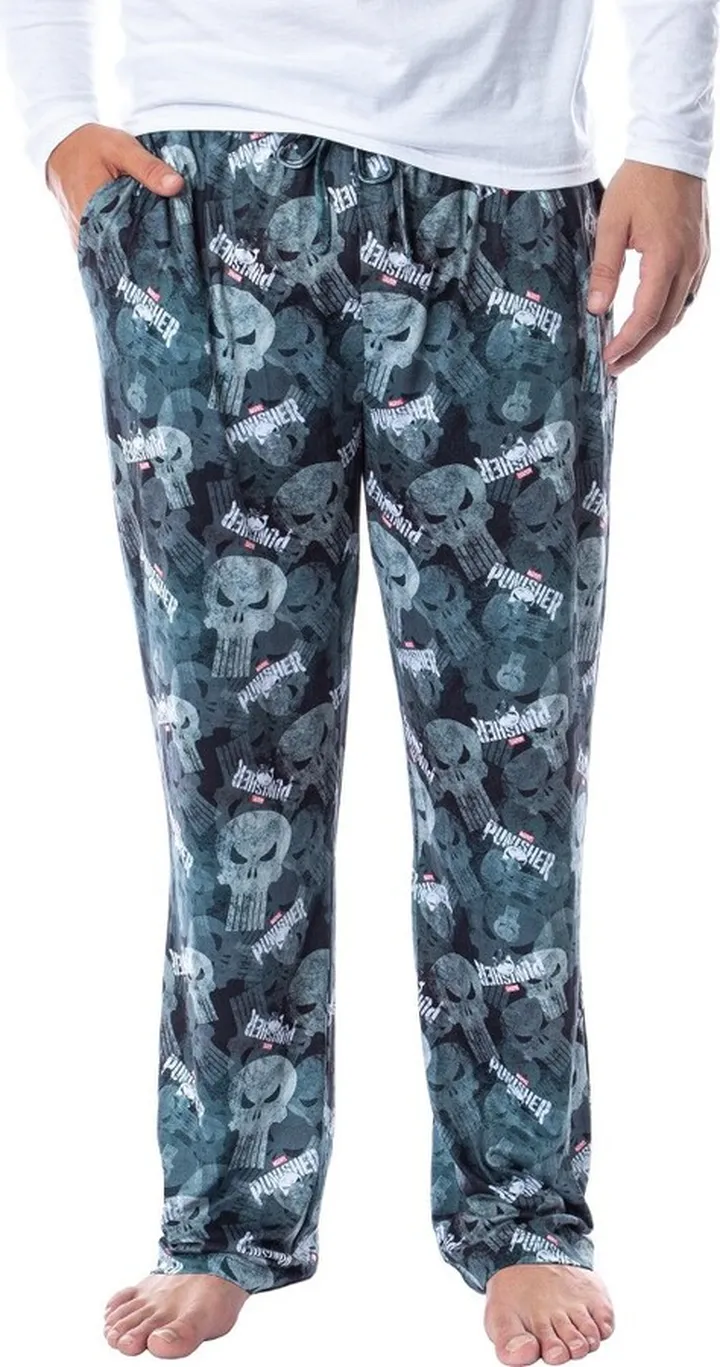 Marvel Mens' The Punisher Skull Icon Tossed Print Sleep Pajama Pants (X-Large) Grey