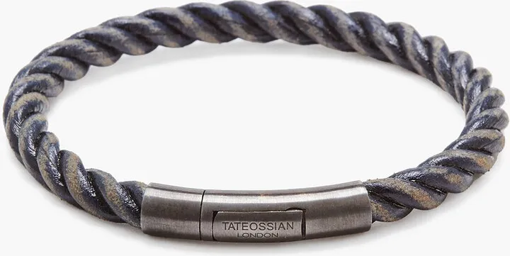 Ruthenium-plated sterling silver and braided leather bracelet