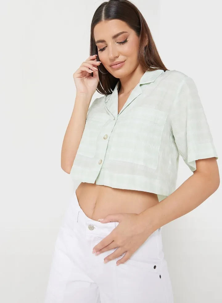Pocket Detail Crop Shirt