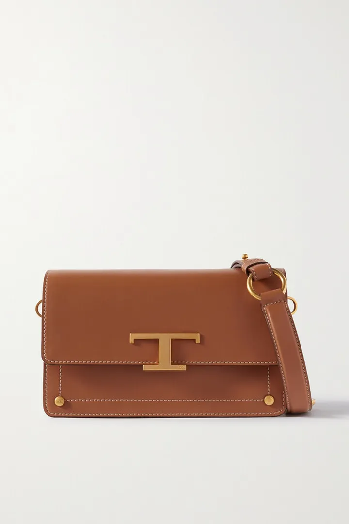 Tod's - T Timeless Embellished Leather Shoulder Bag - Brown
