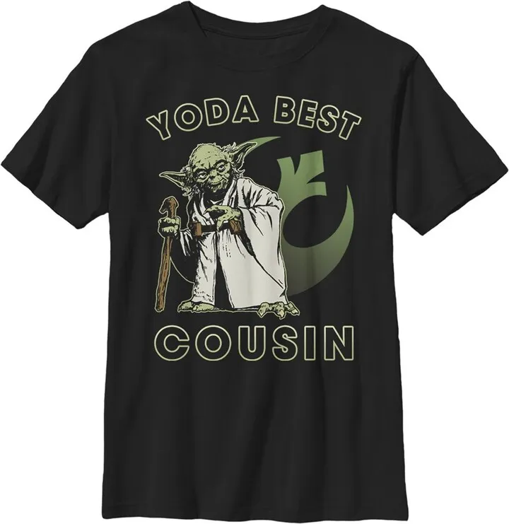Boy's Star Wars Yoda Best Cousin T-Shirt - Black - X Large