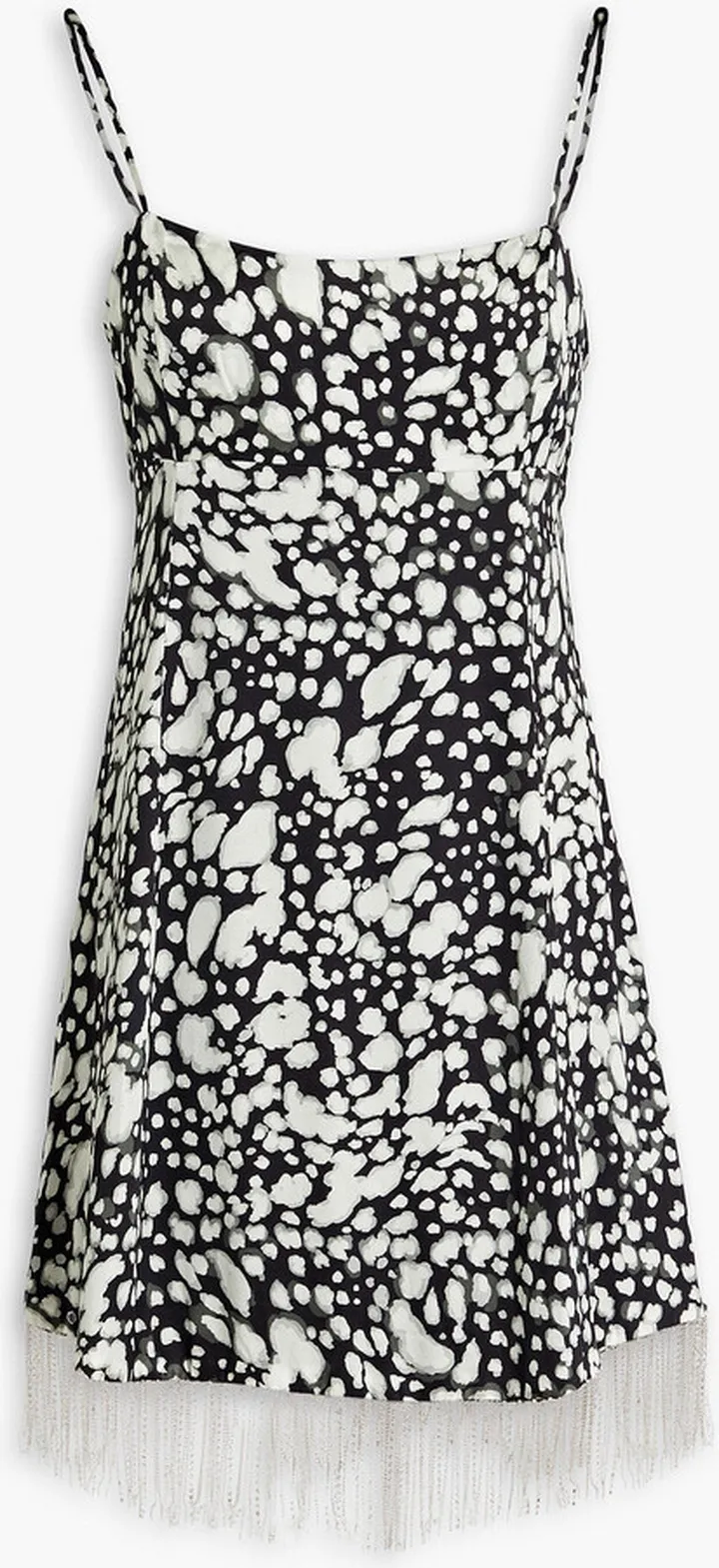 Isabella fringed printed silk-satin mini dress