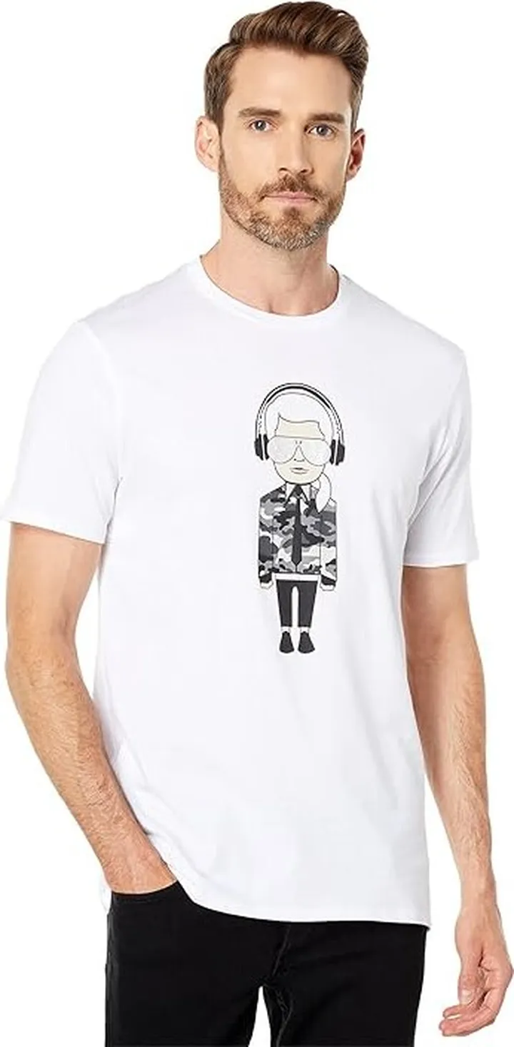 Karl Lagerfeld Paris Headphone Character with Reflective Ink (White) Men's T Shirt
