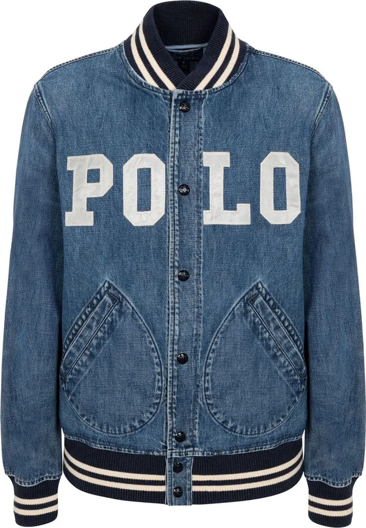 Varsity Inspired Denim Jacket Denim Outerwear Blue