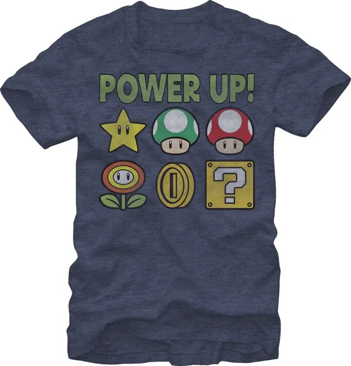 Men's Nintendo Mario Power Up T-Shirt - Navy Heather - X Large