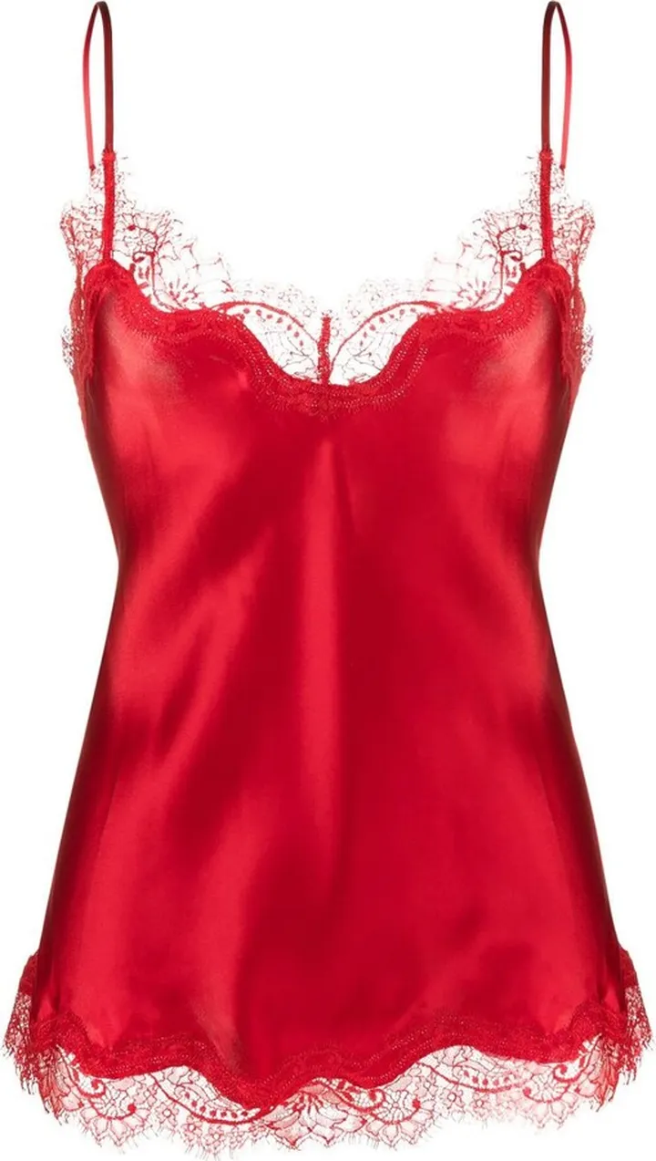 Red Scarlett Lace Trim Silk Camisole Top