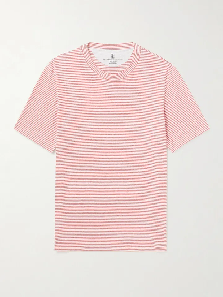 Striped Cotton and Linen-Blend Jersey T-Shirt