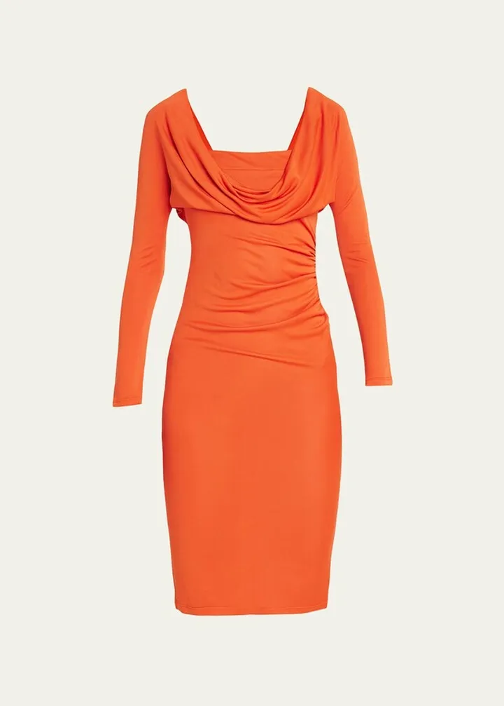 Draped Long Sleeve Cocktail Dress