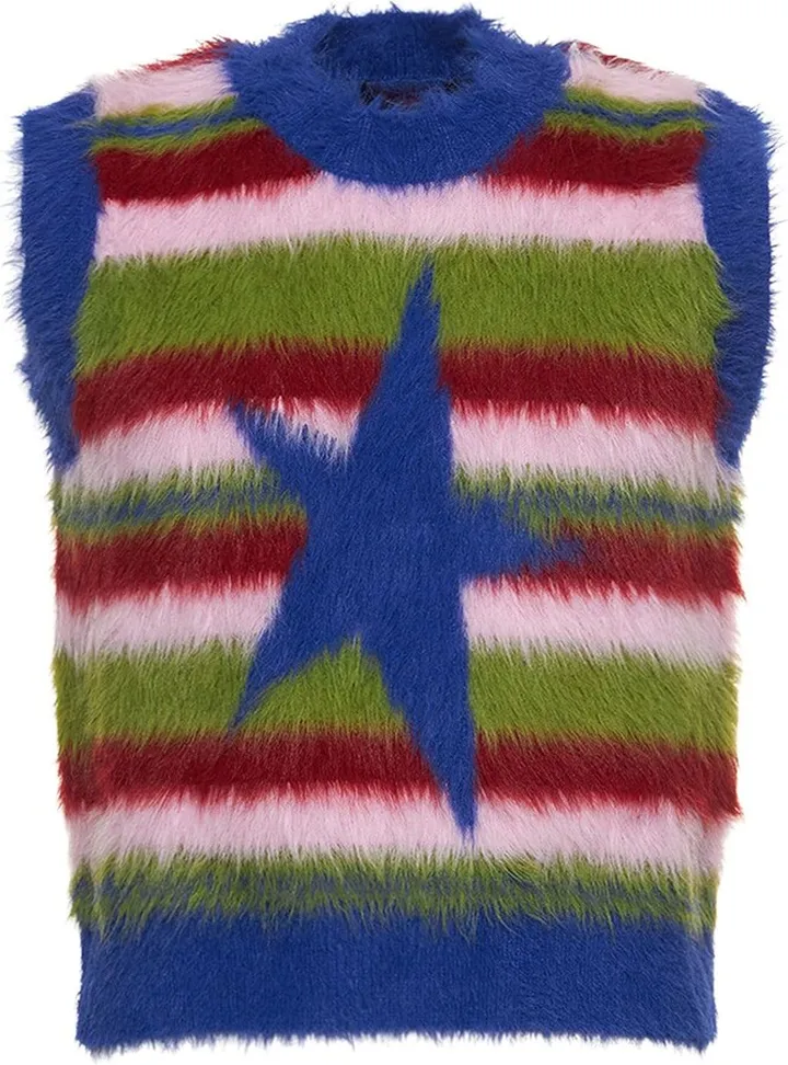 Multi stripe fuzzy knit vest