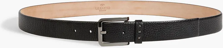 Studded pebbled-leather belt