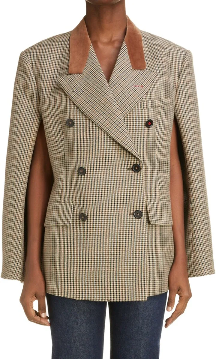 Microhoundstooth Check Virgin Wool Cape Blazer