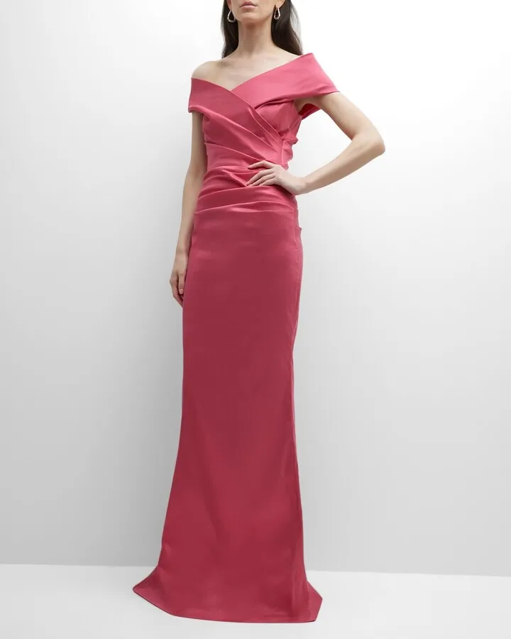 Off-Shoulder Pleated Mikado Gown