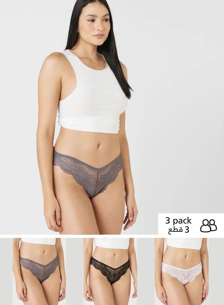3 Pack Lace Cheeky Briefs