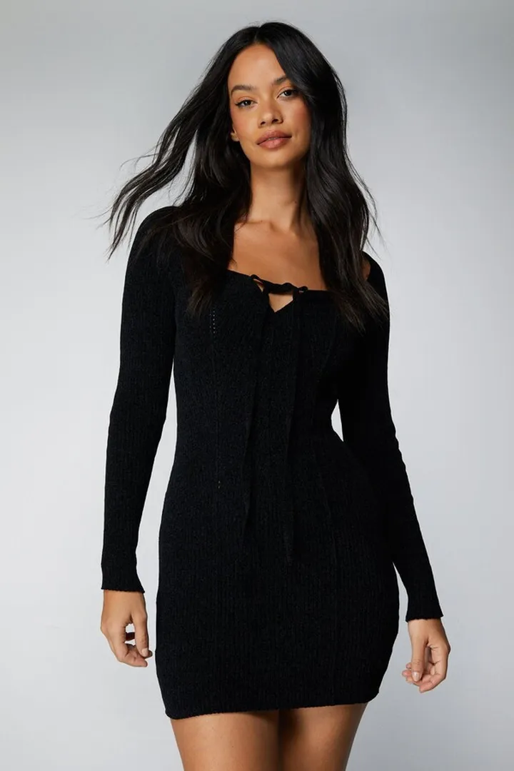 Nasty Gal Womens Premium Chenille Halter Bustier Mini Dress