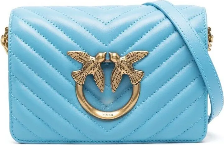 'love Click Mini' Light Blue Shoulder Bag With Logo Plaque In Chevron Leather Woman