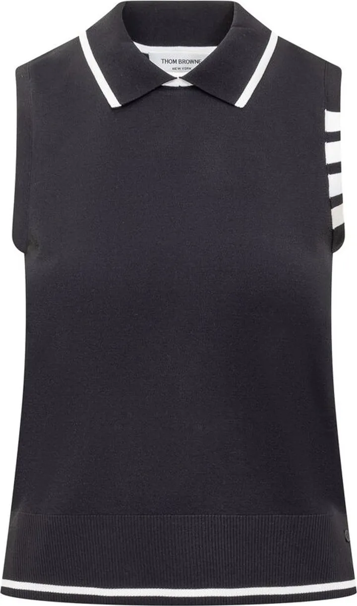 Thom Browne 4-Bar Stripe Sleeveless Polo Shirt