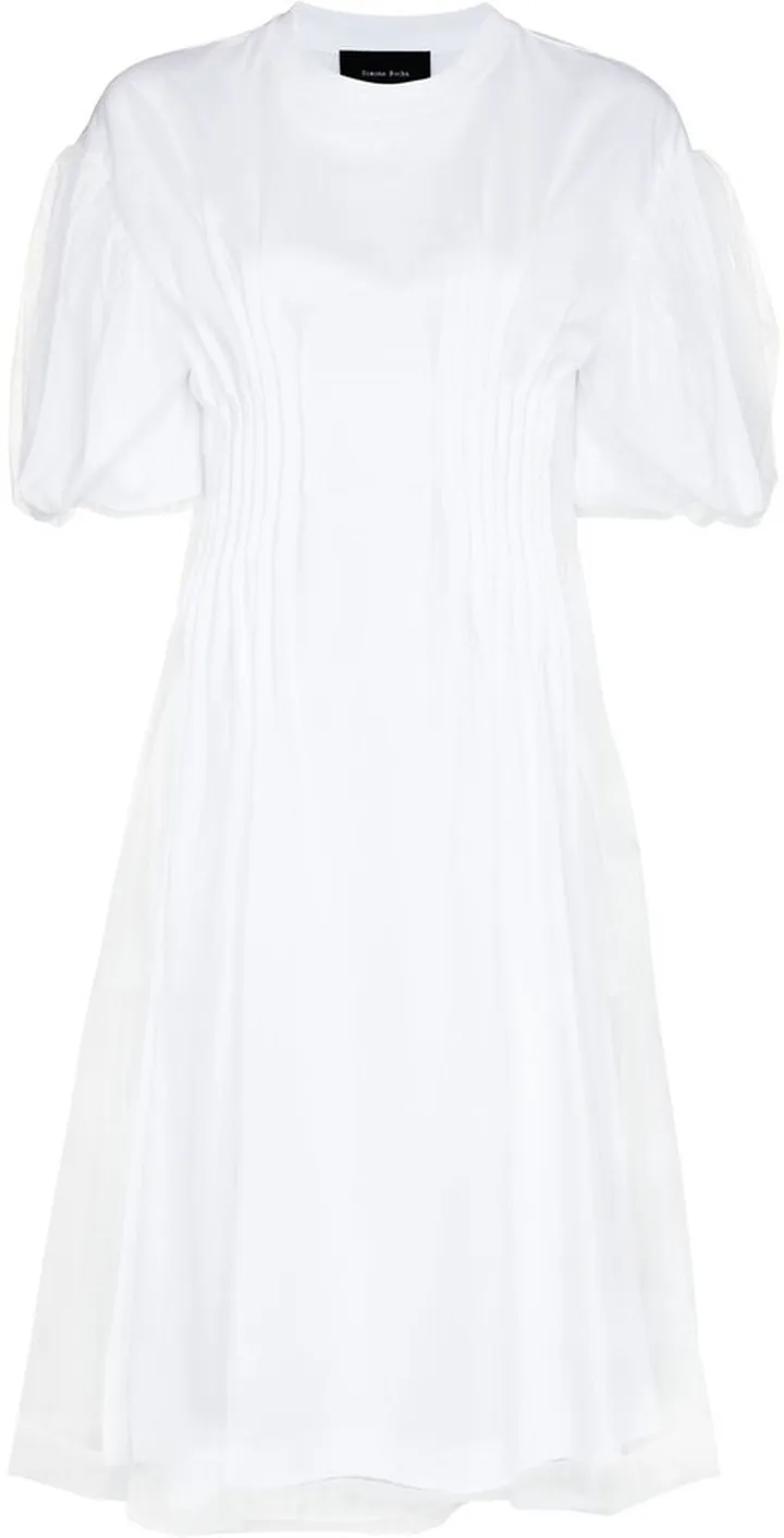 tulle-overlay T-shirt midi dress
