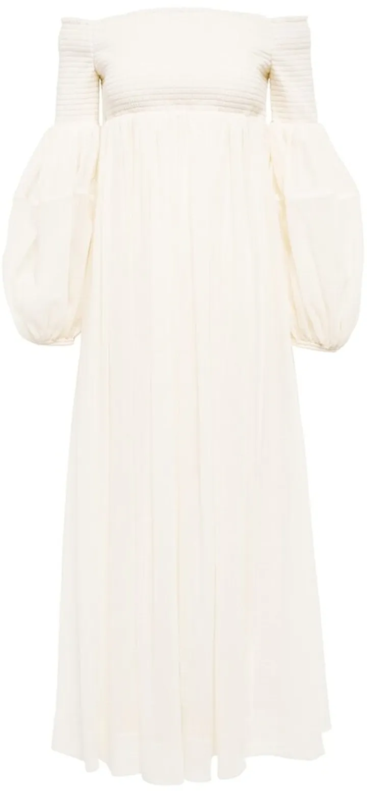 Shirred wool gauze maxi dress
