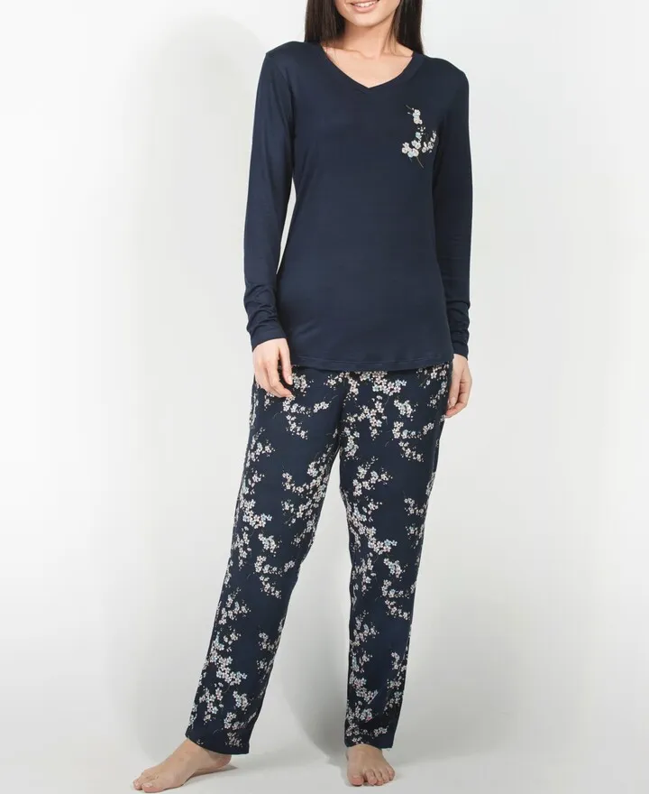 Mood Pajamas Cherry Blossom Ultra Soft Long-Sleeve Pajama Set