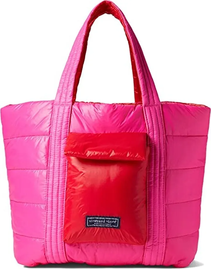 Vineyard Vines Color-Block Puffer Tote (Neon Crazy Pink) Handbags