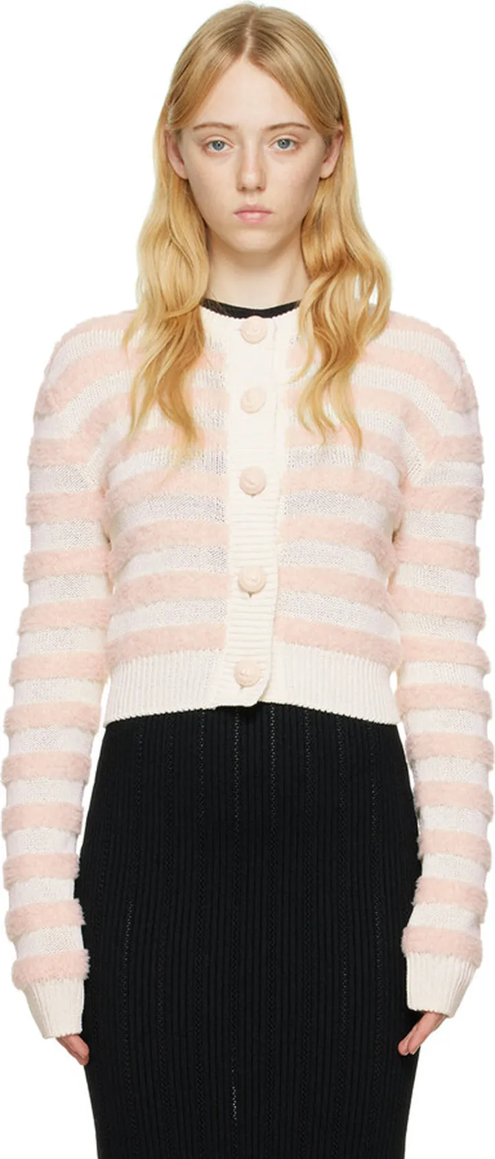 Balmain White & Pink Striped Cardigan