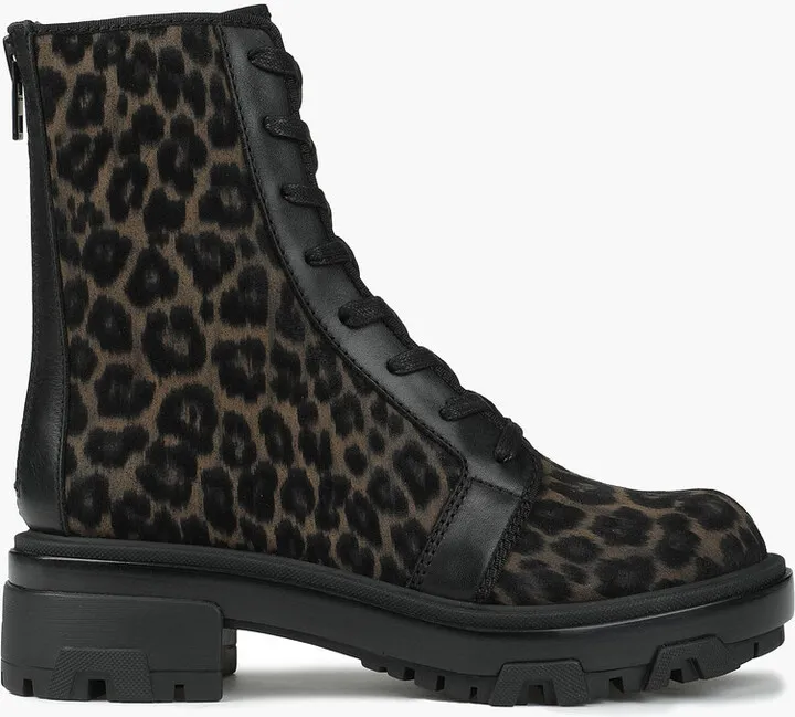 Leopard-print suede combat boots