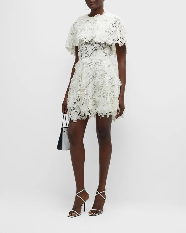 Floral Guipure Lace Capelet Mini Dress