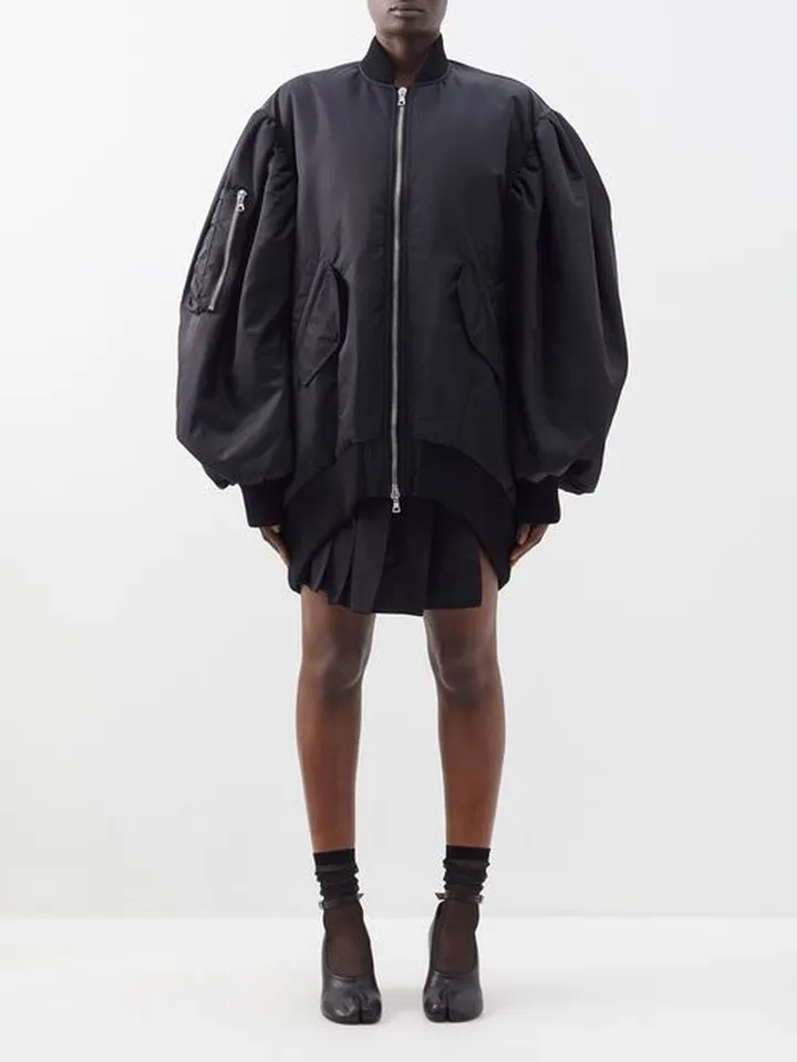 Puff Sleeve-satin Bomber Jacket