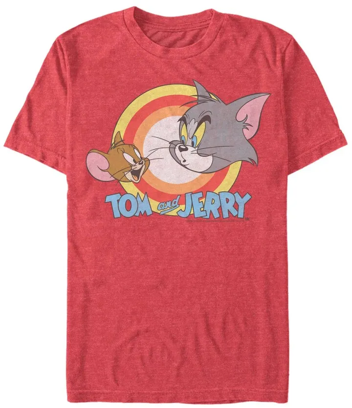 Men's Tom Jerry Faces and Logo Short Sleeve T-shirt