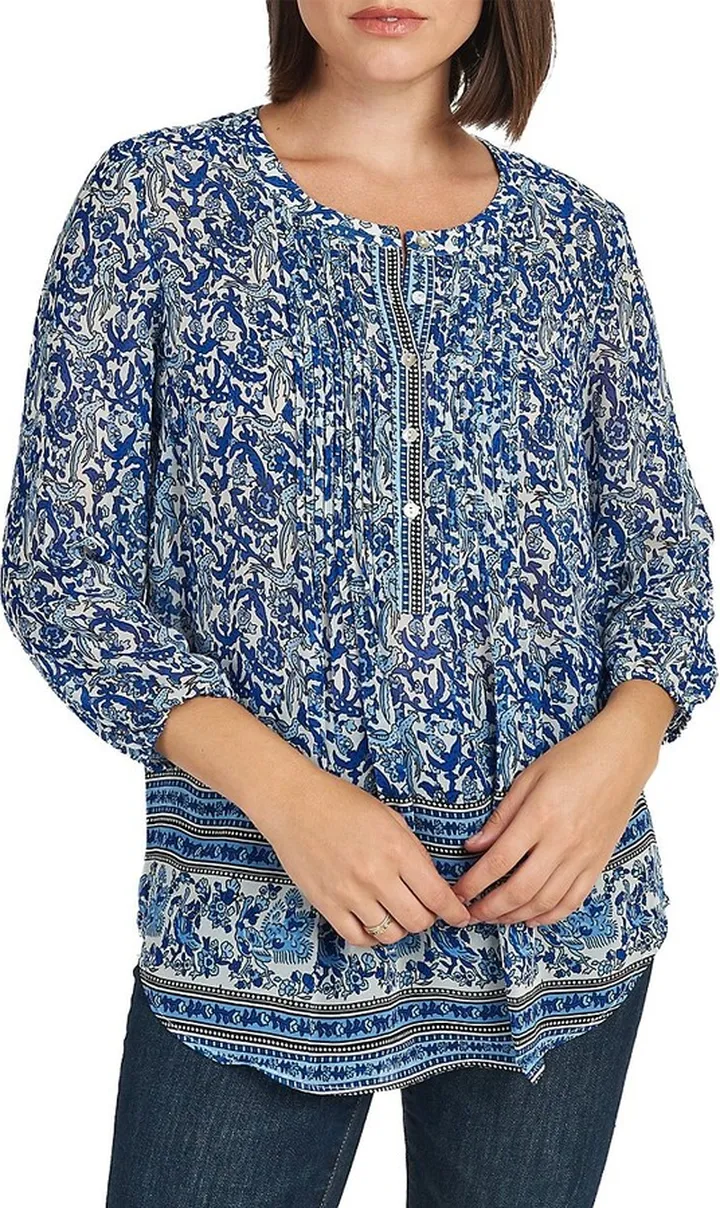 Pintucked Splitneck Tunic Blouse