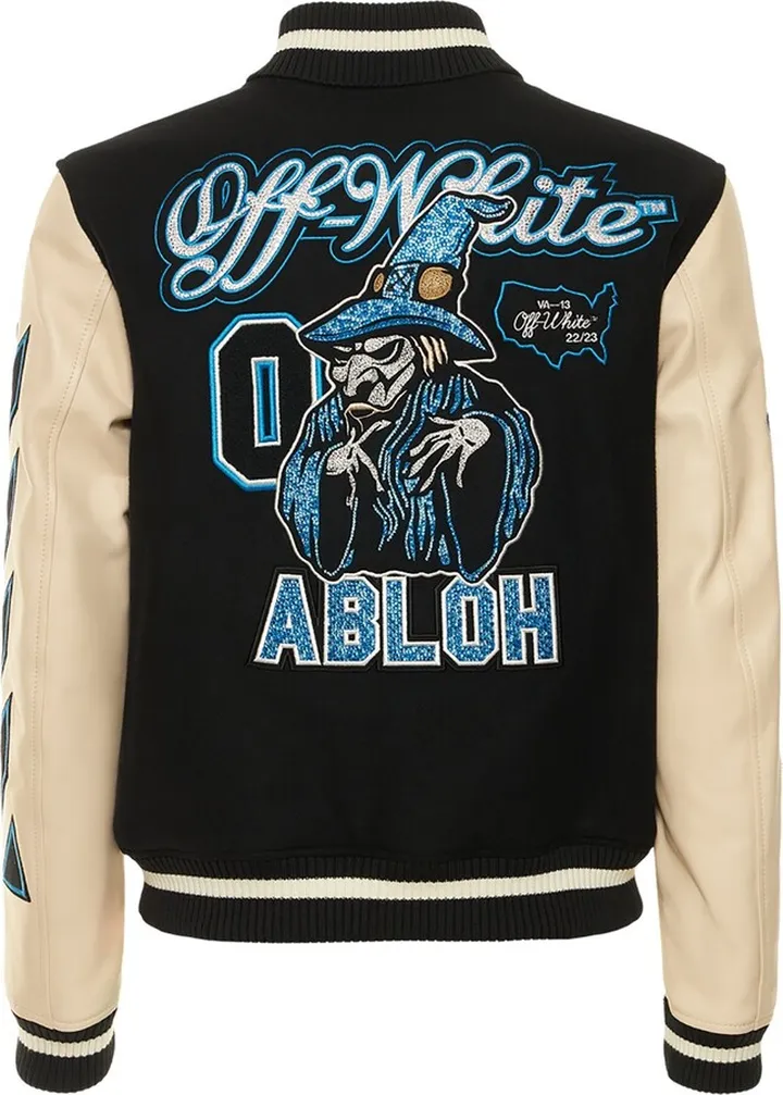 Crystals leather varsity jacket
