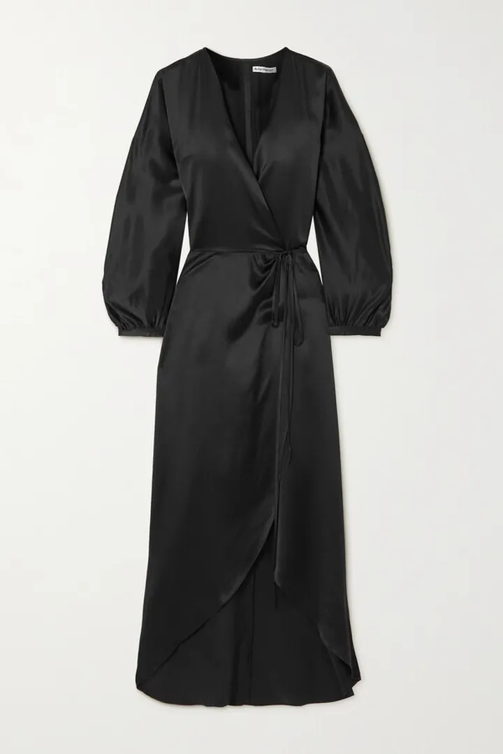 Reformation - Gilbert Silk-satin Midi Wrap Dress - Black