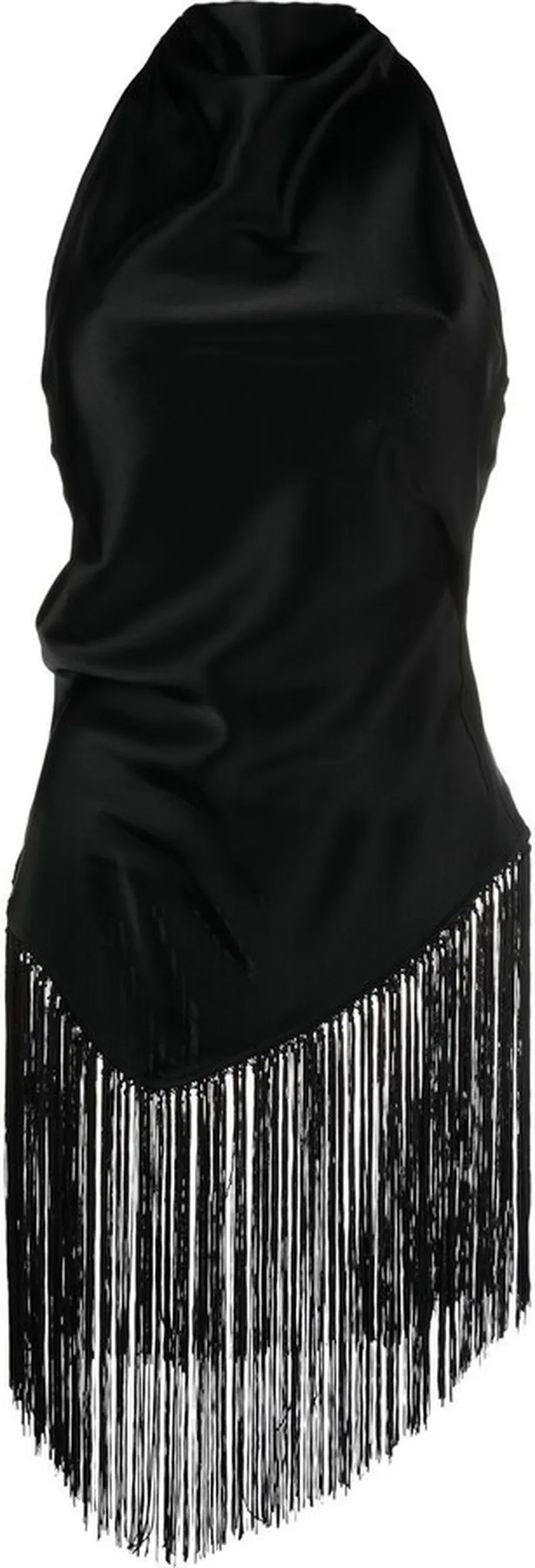 Cowl-Neck Fringed Halterneck Top