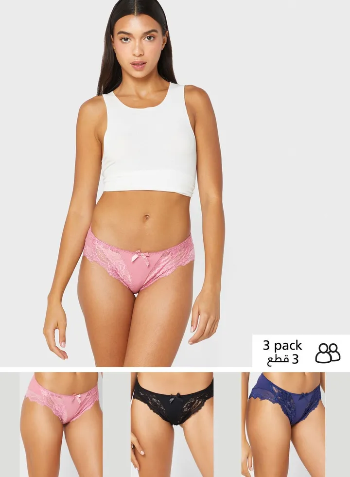 3 Pack Lace Hipster Brief